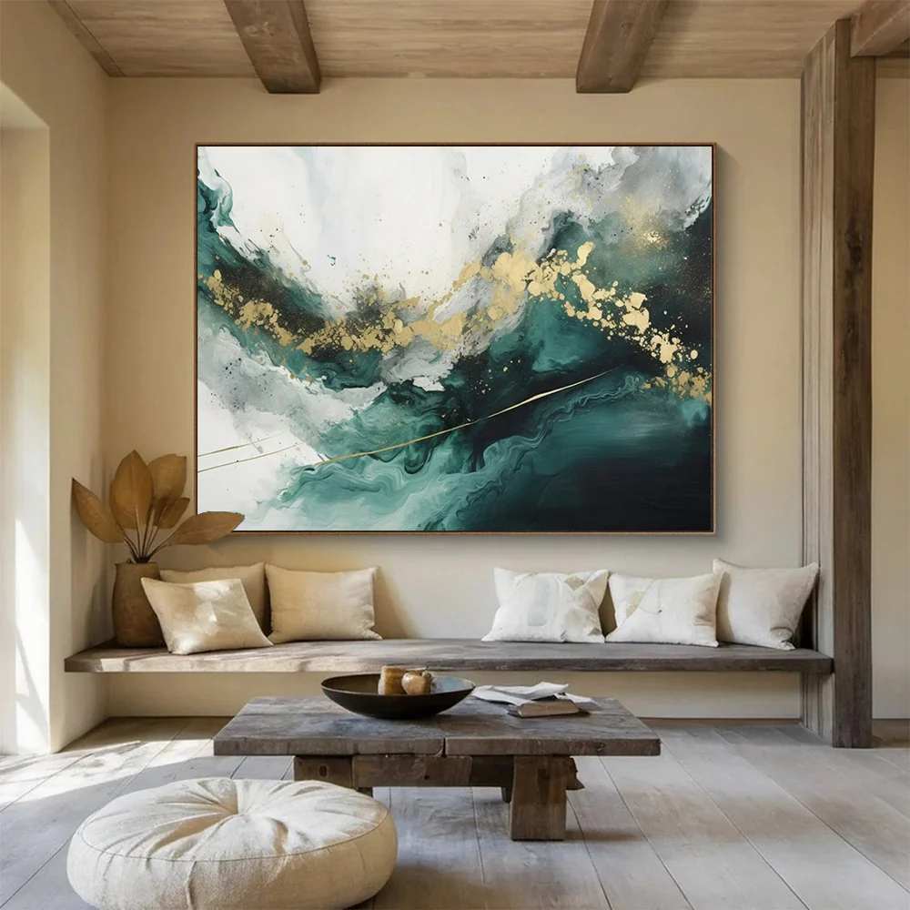 Living Hand-painted Original Leaf Gold Days Abstract Artwork MUFH9